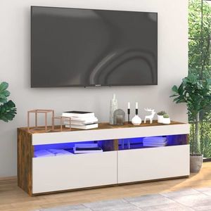 vidaXL Comode TV cu lumini LED, 2 buc., stejar fumuriu, 60x35x40 cm imagine