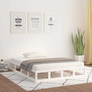 vidaXL Cadru de pat, alb, 200x200 cm, lemn masiv imagine