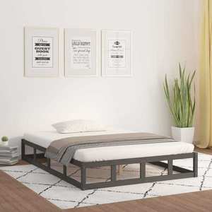 vidaXL Cadru de pat dublu, gri, 135x190 cm, lemn masiv imagine