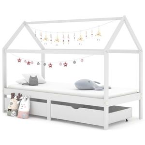 vidaXL Cadru de pat copii cu sertare alb 90 x 200 cm lemn masiv de pin imagine