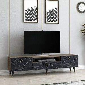 Comoda TV Cavelli, Arnetti, 150 x 31.3 x 45 cm, walnut/negru imagine