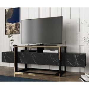 Comoda TV Bianco, Talon, 160 x 46.1 x 49.8 cm, negru/auriu imagine