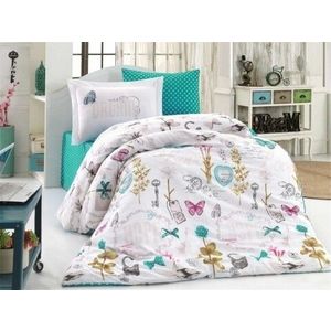 Lenjerie de pat pentru o persoana, 3 piese, 100% bumbac poplin, Hobby, Rossella Turquoise, multicolora imagine