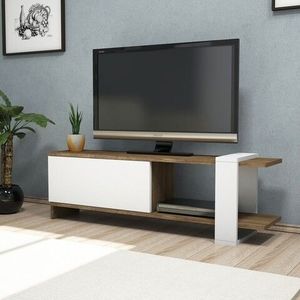 Comoda TV Gaye, Puqa Design, 120x25x37 cm, alb/maro imagine