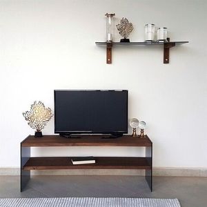 Comoda TV cu raft de perete Neostill TV101, 120 x 45 cm/85 x 25 cm, walnut imagine