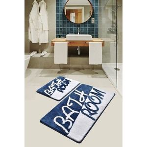 Set 2 covorase de baie Bathroom, Chilai, 50x60 cm/60x100 cm, albastru imagine
