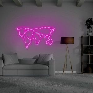 Lampa de perete World Map, Neon Graph, 66x38x2 cm, roz imagine