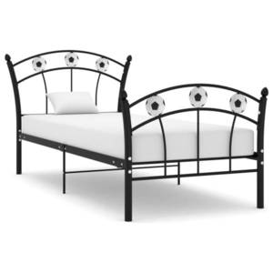 vidaXL Cadru de pat, cu model de fotbal, negru, 90x200 cm, metal imagine