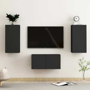 vidaXL Set dulapuri TV, 3 piese, negru, lemn prelucrat imagine