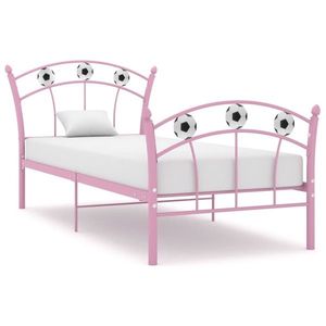 vidaXL Cadru de pat, cu model de fotbal, roz, 90 x 200 cm, metal imagine