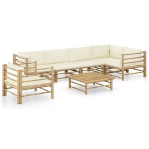 vidaXL Set mobilier de grădină cu perne alb crem, 7 piese, bambus imagine