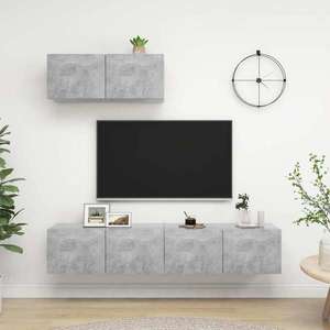 vidaXL Set de dulapuri TV, 3 piese, gri beton, lemn prelucrat imagine