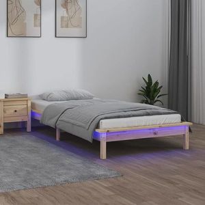 vidaXL Cadru de pat cu LED, 90x200 cm, lemn masiv imagine