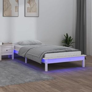 vidaXL Cadru de pat cu LED, alb, 100x200 cm, lemn masiv imagine