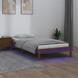 vidaXL Cadru de pat cu LED, maro miere, 100x200 cm, lemn masiv imagine