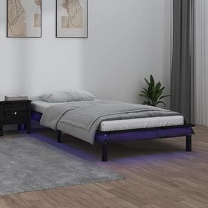 vidaXL Cadru de pat cu LED, negru, 100x200 cm, lemn masiv imagine