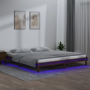vidaXL Cadru de pat cu LED, maro miere, 120x200 cm, lemn masiv imagine