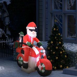vidaXL Moș Crăciun pe motocicletă gonflabil, LED, IP44, 160 cm imagine