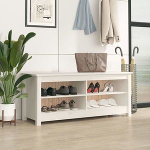 vidaXL Bancă pentru pantofi, alb, 110x38x45, 5 cm, lemn masiv de pin imagine