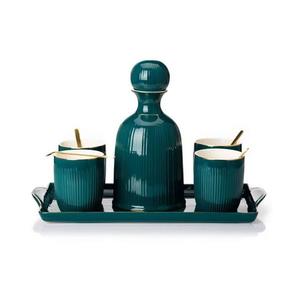Set ceramic din cești cu carafă și tavă KENDI verde imagine