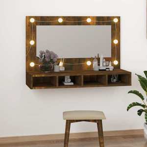 vidaXL Dulap cu oglindă și LED, stejar fumuriu, 90x31, 5x62 cm imagine
