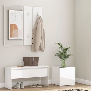 vidaXL Set de mobilier pentru hol, alb extralucios, lemn prelucrat imagine