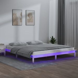 vidaXL Cadru de pat cu LED, alb, 120x200 cm, lemn masiv imagine