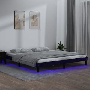 vidaXL Cadru de pat cu LED, negru, 120x200 cm, lemn masiv imagine