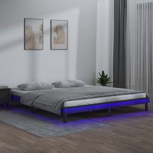 vidaXL Cadru de pat cu LED, gri, 120x200 cm, lemn masiv imagine