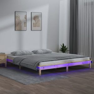 vidaXL Cadru de pat dublu cu LED, 135x190 cm, lemn masiv dublu imagine