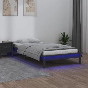 vidaXL Cadru de pat single, cu LED, gri, 90x190 cm, lemn masiv imagine