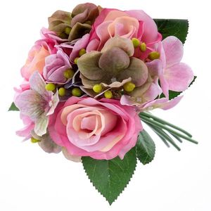 Buchet flori artificiale, Trandafiri cu hortensii, roz închis imagine