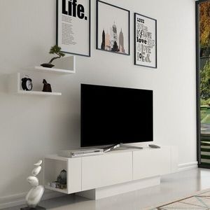 Comoda TV si 2 rafturi de perete Matera, Zena Home, 150x31.5x41.6 cm, alb imagine