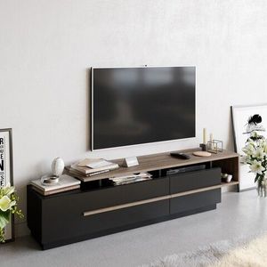 Comoda TV Pia, Decorotika, 180x38.9x46.4 cm, maro/negru imagine