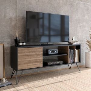 Comoda TV Mistico, Zena Home, 140x35.5x58.7 cm, maro/negru imagine