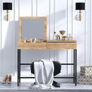 Masa de toaleta / machiaj cu oglinda Linda, Elegance, 100x45x75 cm, natural/negru imagine