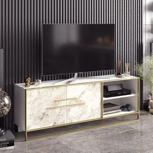 Comoda TV Polka, Zena Home, 160x38.5x56.6 cm, auriu/alb imagine