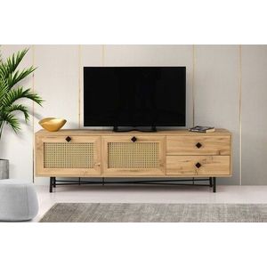 Comoda TV Hapsiyas, Kalune Design, 180x40x60 cm, natural/negru imagine