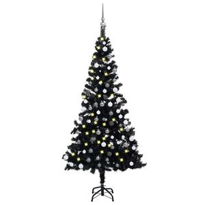 vidaXL Brad Crăciun pre-iluminat cu set globuri, negru, 180 cm, PVC imagine