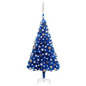 vidaXL Brad Crăciun pre-iluminat cu set globuri, albastru, 180 cm, PVC imagine