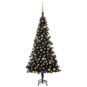 vidaXL Brad Crăciun pre-iluminat cu set globuri, negru, 180 cm, PVC imagine
