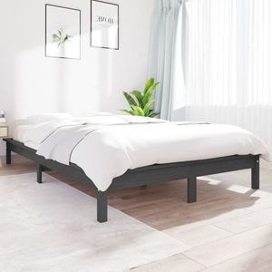 vidaXL Cadru de pat dublu, gri, 135x190 cm, lemn masiv de pin imagine