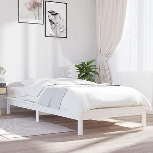 vidaXL Cadru de pat, alb, 75x190 cm, single mic, lemn masiv de pin imagine
