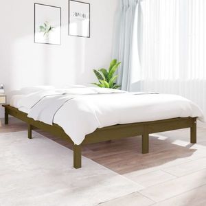 vidaXL Cadru de pat dublu, maro miere, 135x190 cm, lemn masiv de pin imagine