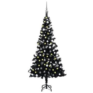vidaXL Brad Crăciun pre-iluminat cu set globuri, negru, 150 cm, PVC imagine