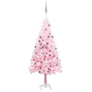 Pom de Crăciun artificial decorat cu globuri și LED 180cm alb imagine