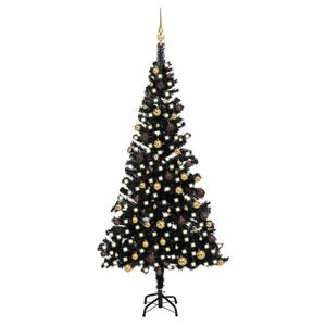 vidaXL Brad Crăciun pre-iluminat cu set globuri, negru, 210 cm, PVC imagine