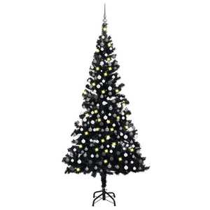 vidaXL Brad de Crăciun artificial cu globuri și LED-uri, alb, 210 cm imagine