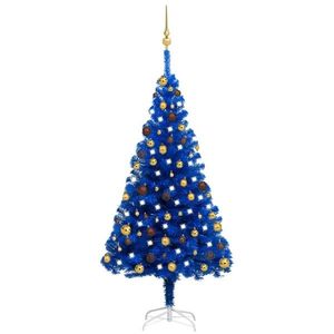 vidaXL Brad Crăciun pre-iluminat cu set globuri, albastru, 150 cm, PVC imagine