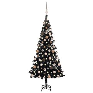 vidaXL Brad Crăciun pre-iluminat cu set globuri, negru, 120 cm, PVC imagine